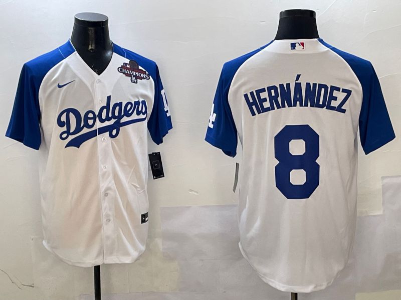Men Los Angeles Dodgers 8 Hernandez White Blue Fashion Game 2025 Nike MLB Jersey style 4